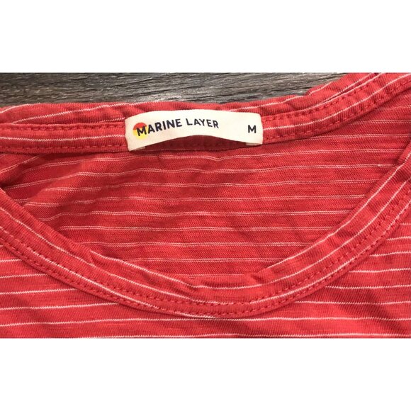 Marine Layer Mens Medium Red Striped Pocket Tee T Shirt - Picture 2 of 4